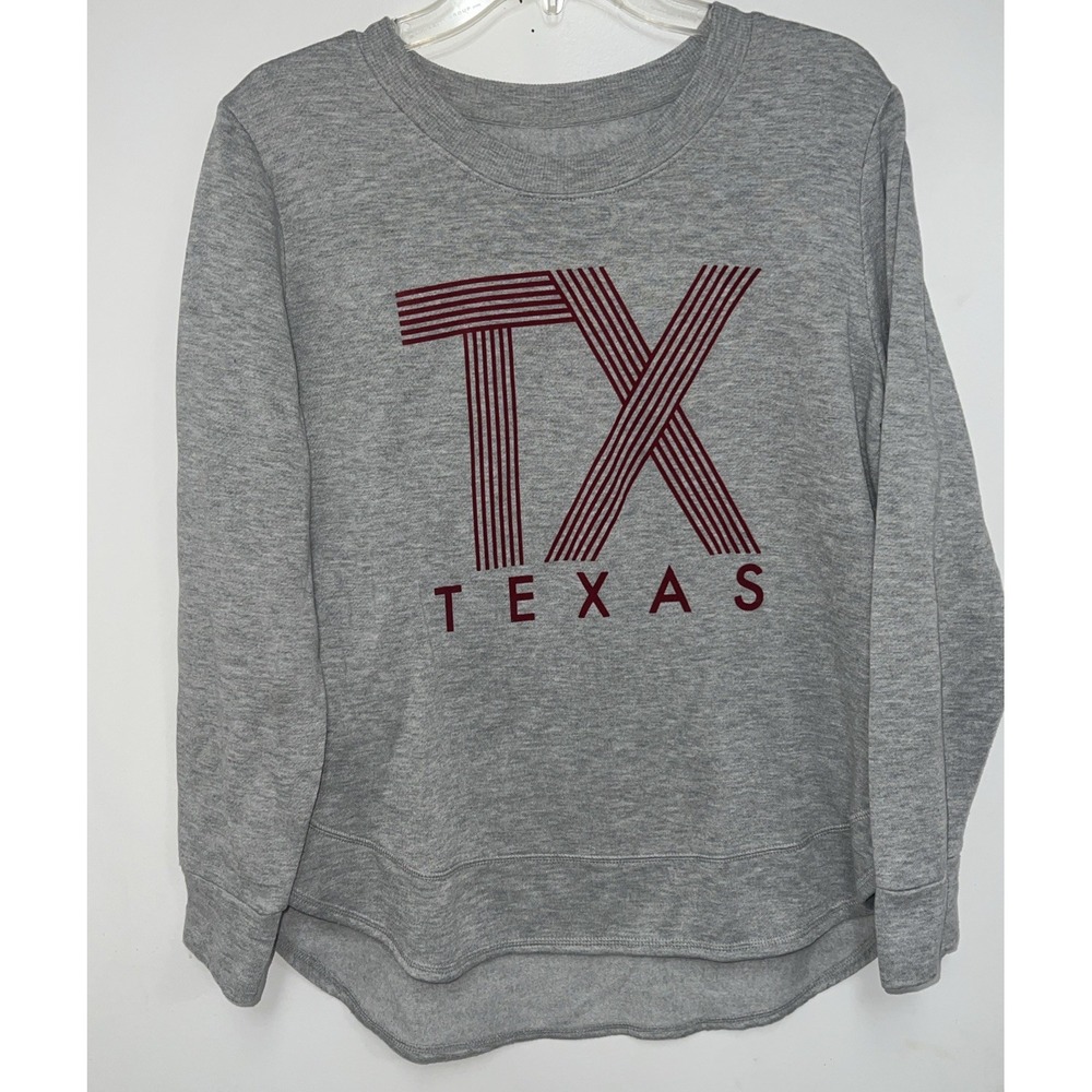State of Mine Womens Texas TX Graphic Sweatshirt Gray Maroon High Low Hem Size M